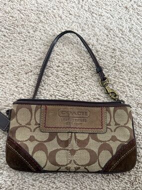 Coach Signature Canvas Wristlet in Brown